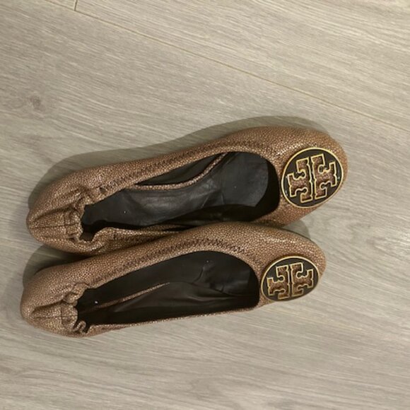 TORY BURCH "Reva" Coconut Brown Stingray Leather Ballet Flats (7.5) - Picture 5 of 6